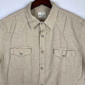 Mutual Weave Pearl Snap Shirt Men’s Large Tan‎ Short Sleeve Western Cowboy